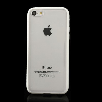 Skaidrus/baltas su kieto silikono rėmu plastikinis Apple iPhone 5C dėklas (dėkliukas) / Priedai.lt