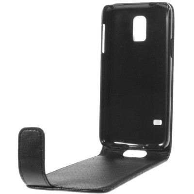 Samsung Galaxy S5 mini (G800) vertikaliai atverčiamas juodas odinis dėklas - piniginė / Priedai.lt