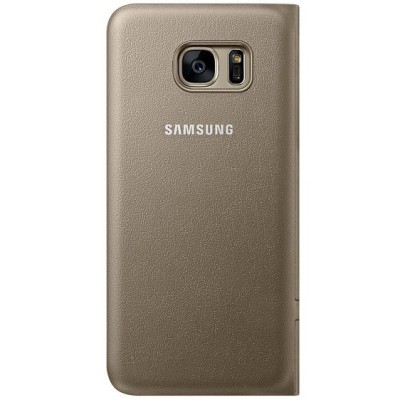 Samsung Galaxy S7 Edge (G935) originalus Led View Cover atverčiamas auksinis odinis dėklas - piniginė / Priedai.lt
