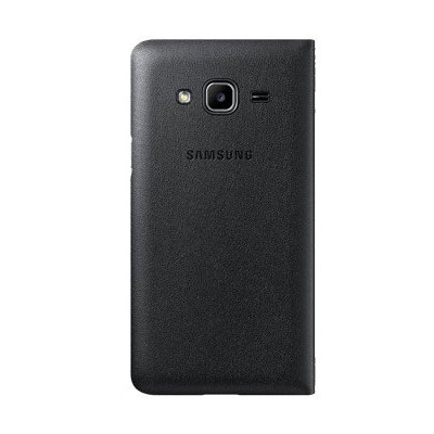 Samsung Galaxy J1 2016 (J120) originalus Flip Wallet Cover atverčiamas juodas odinis dėklas - piniginė / Priedai.lt