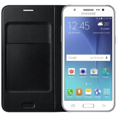 Samsung Galaxy J5 2016 (J510) originalus Flip Wallet Cover atverčiamas juodas odinis dėklas - piniginė / Priedai.lt