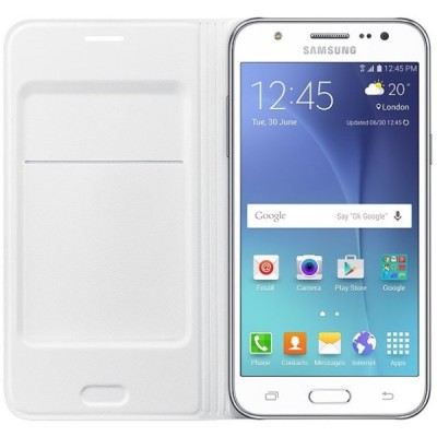Samsung Galaxy J5 2016 (J510) originalus Flip Wallet Cover atverčiamas baltas odinis dėklas - piniginė / Priedai.lt