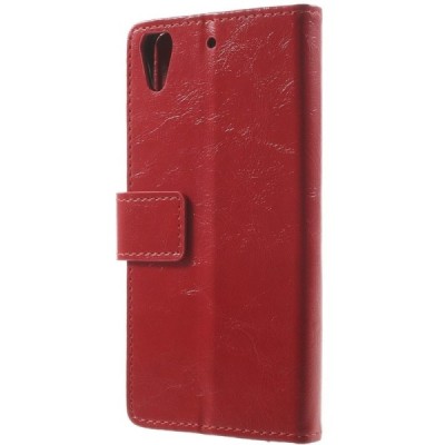 HTC Desire 628 atverčiamas raudonas odinis dėklas - piniginė / Priedai.lt