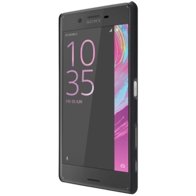 Nillkin Frosted Shield Sony Xperia X (F5121, F5122) juodas plastikinis dėklas + apsauginė ekrano plėvelė / Priedai.lt