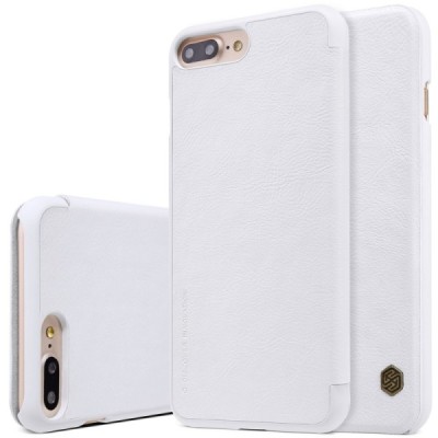 Prabangus „Nillkin“ Qin serijos baltas odinis atverčiamas Apple iPhone 7 Plus (iPhone 8 Plus) dėklas / Priedai.lt