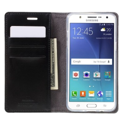 Mercury Blue Moon atverčiamas Samsung Galaxy J5 2016 (J510) juodas odinis dėklas - piniginė / Priedai.lt