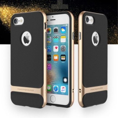„Rock“ Royce sustiprintos apsaugos Apple iPhone 7 (iPhone 8) juodas auksinės spalvos apvadais kieto silikono (TPU) ir plastiko d
