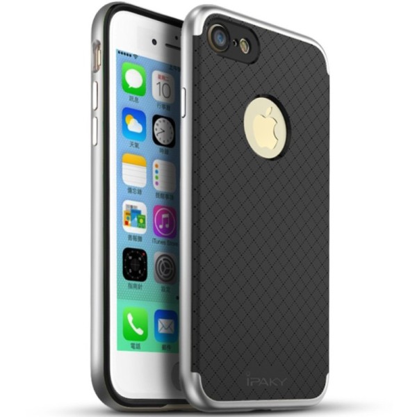 „IPAKY“ Kõva silikoon (TPU) kaaned - must / hõbedane (iPhone 7 / 8 / SE 2020 / SE 2022)