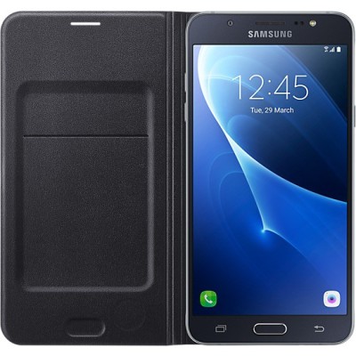 Samsung Galaxy J7 2016 (J710) originalus Flip Wallet Cover EF-WJ710 atverčiamas juodas odinis dėklas - piniginė / Priedai.lt