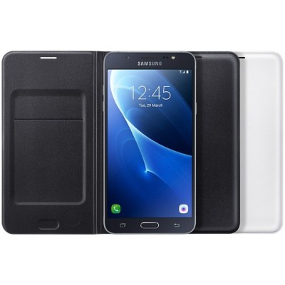 Samsung Galaxy J7 2016 (J710) originalus Flip Wallet Cover EF-WJ710 atverčiamas juodas odinis dėklas - piniginė / Priedai.lt