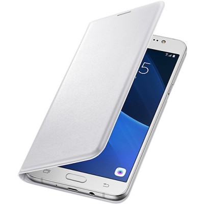 Samsung Galaxy J7 2016 (J710) originalus Flip Wallet Cover EF-WJ710 atverčiamas baltas odinis dėklas - piniginė / Priedai.lt