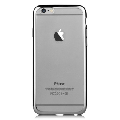 Apple iPhone 7 (iPhone 8) „Devia“ Glitter Case TPU silikoninis skaidrus permatomas plonas dėklas su juodu rėmeliu ir apsauginis 