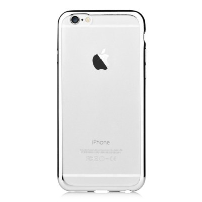 Apple iPhone 7 (iPhone 8) „Devia“ Glitter Case TPU silikoninis skaidrus permatomas plonas dėklas su sidabriniu rėmeliu ir apsaug