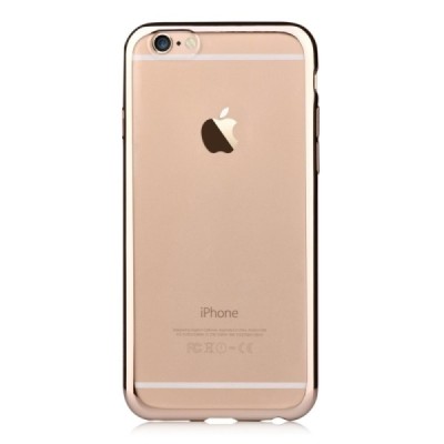 Apple iPhone 7 (iPhone 8) „Devia“ Glitter Case TPU silikoninis skaidrus permatomas plonas dėklas su auksiniu rėmeliu ir apsaugin