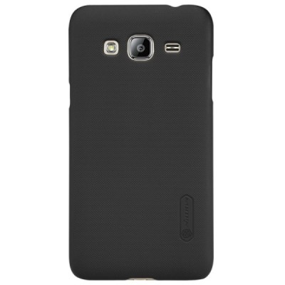 Nillkin Frosted Shield Samsung Galaxy J3 2016 juodas plastikinis dėklas + apsauginė ekrano plėvelė / Priedai.lt