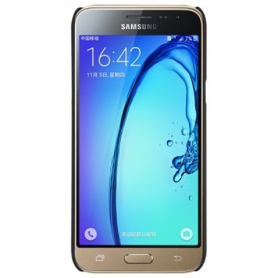 Nillkin Frosted Shield Samsung Galaxy J3 2016 juodas plastikinis dėklas + apsauginė ekrano plėvelė / Priedai.lt