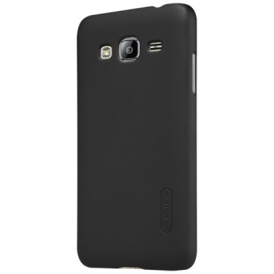 Nillkin Frosted Shield Samsung Galaxy J3 2016 juodas plastikinis dėklas + apsauginė ekrano plėvelė / Priedai.lt