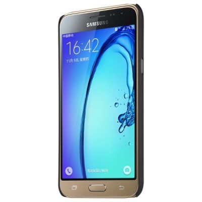 Nillkin Frosted Shield Samsung Galaxy J3 2016 juodas plastikinis dėklas + apsauginė ekrano plėvelė / Priedai.lt