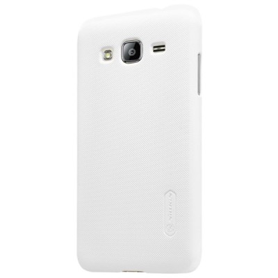 Nillkin Frosted Shield Samsung Galaxy J3 2016 baltas plastikinis dėklas + apsauginė ekrano plėvelė / Priedai.lt
