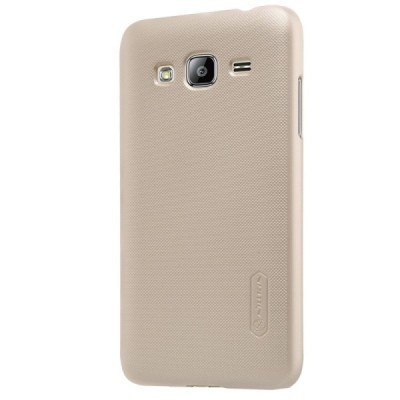 Nillkin Frosted Shield Samsung Galaxy J3 2016 auksinis plastikinis dėklas + apsauginė ekrano plėvelė / Priedai.lt