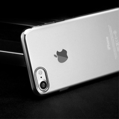 Apple iPhone 7 (iPhone 8) Baseus Glitter plastikinis skaidrus permatomas sidabrinis dėklas / Priedai.lt