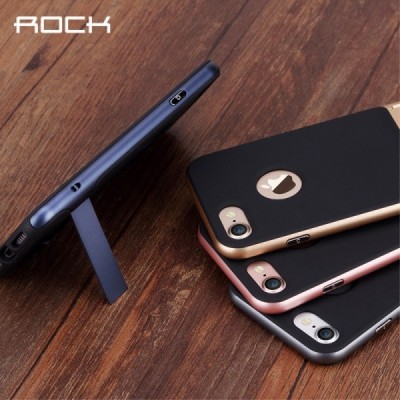 „Rock“ Royce Kickstand sustiprintos apsaugos Apple iPhone 7 (iPhone 8) juodas aukso spalvos apvadais kieto silikono (TPU) ir pla
