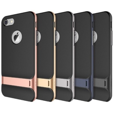„Rock“ Royce Kickstand sustiprintos apsaugos Apple iPhone 7 (iPhone 8) juodas aukso spalvos apvadais kieto silikono (TPU) ir pla