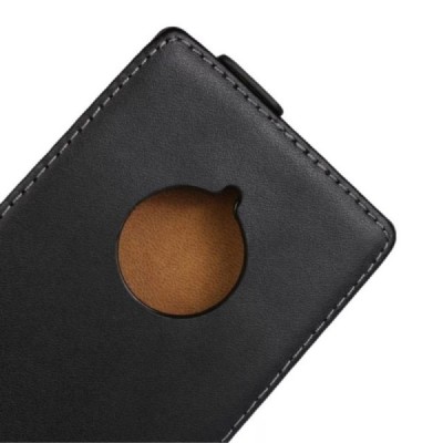 Nokia Lumia 830 klasikinis vertikaliai atverčiamas juodas odinis dėklas / Priedai.lt