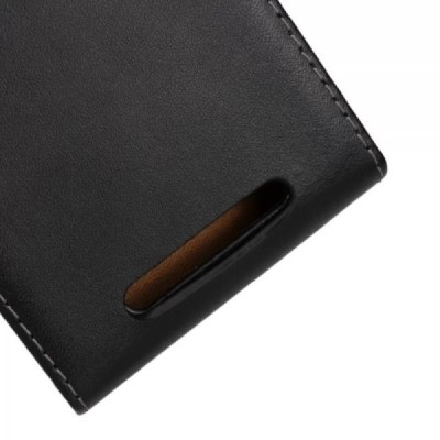 Nokia Lumia 830 klasikinis vertikaliai atverčiamas juodas odinis dėklas / Priedai.lt