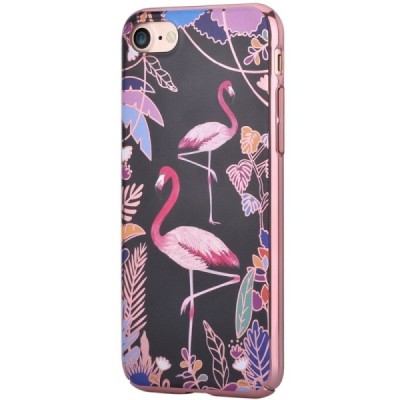 Apple iPhone 7 (iPhone 8) „Devia“ Flamingo juodas elegantiškas plastikinis dėklas rožiniais apvadais  / Priedai.lt