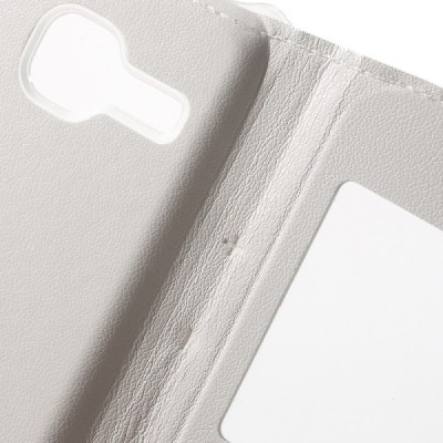 Samsung Galaxy J1 mini (J105) baltas odinis atverčiamas „Smart Window“ dėklas su langeliu / Priedai.lt