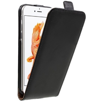 Apple iPhone 7 (iPhone 8) vertikaliai atverčiamas juodas odinis dėklas - piniginė / Priedai.lt