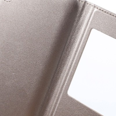 Huawei Y6 II (Huawei Y6 2) auksinis odinis atverčiamas „Smart Window“ dėklas su langeliu / Priedai.lt