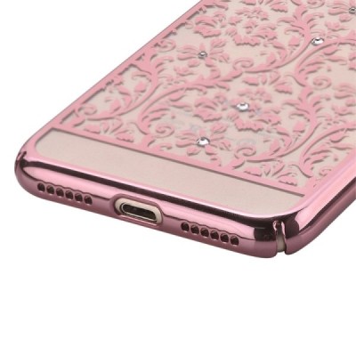 Apple iPhone 7 (iPhone 8) Devia Crystal Baroque Swarovski plastikinis skaidrus permatomas rožinis dėklas / Priedai.lt