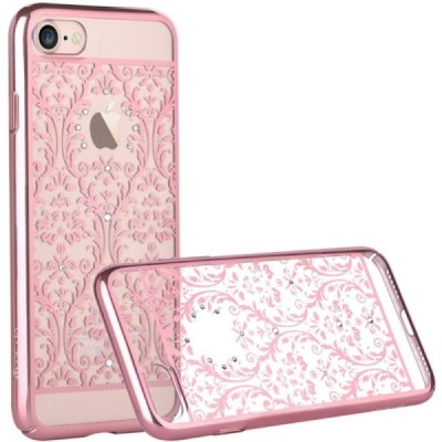 Apple iPhone 7 (iPhone 8) Devia Crystal Baroque Swarovski plastikinis skaidrus permatomas rožinis dėklas / Priedai.lt