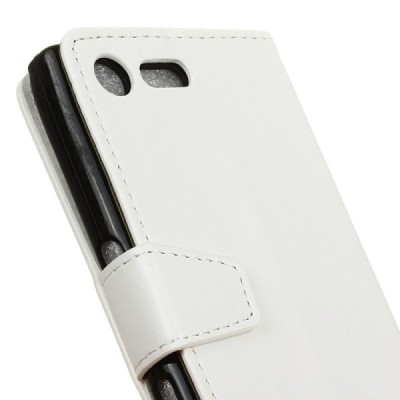 Sony Xperia X Compact (F5321) atverčiamas baltas odinis dėklas - piniginė / Priedai.lt