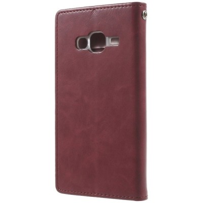 Mercury Blue Moon atverčiamas Samsung Galaxy J3 2016 (J310) bordo odinis dėklas - piniginė / Priedai.lt