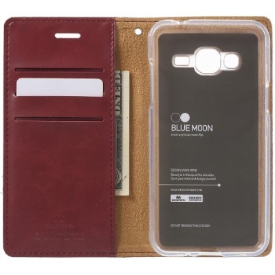 Mercury Blue Moon atverčiamas Samsung Galaxy J3 2016 (J310) bordo odinis dėklas - piniginė / Priedai.lt