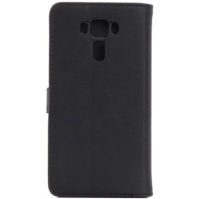 Asus Zenfone 3 Laser (ZC551KL) atverčiamas juodas odinis retro dėklas - piniginė / Priedai.lt