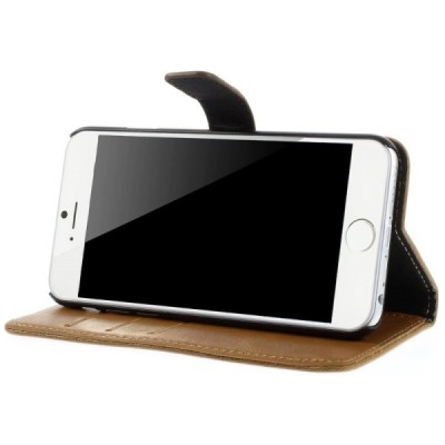 Apple iPhone 6 (6s) atverčiamas šviesiai rudas odinis retro dėklas - piniginė / Priedai.lt