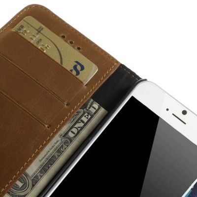 Apple iPhone 6 (6s) atverčiamas šviesiai rudas odinis retro dėklas - piniginė / Priedai.lt
