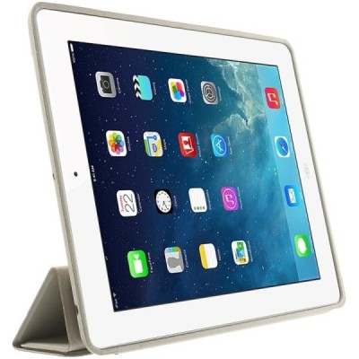 Apple iPad 2 / 3 / 4 klasikinis atverčiamas smėlio spalvos odinis dėklas / Priedai.lt