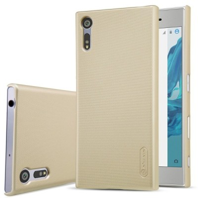 Nillkin Frosted Shield Sony Xperia XZ (Xperia XZs) auksinis plastikinis dėklas + apsauginė ekrano plėvelė / Priedai.lt