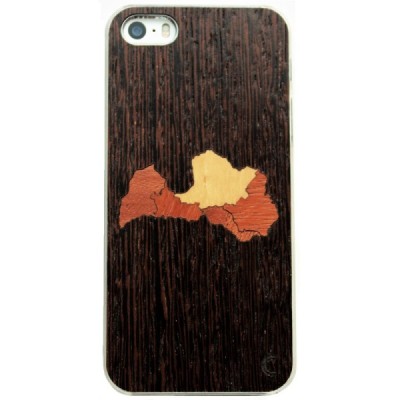 Apple iPhone SE (5, 5s) „Crafted Cover“ Latvija natūralaus medžio dėklas (tamsus medis) / Priedai.lt