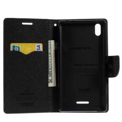 Sony Xperia T3  Mercury juodas atverčiamas dėklas - piniginė / Priedai.lt