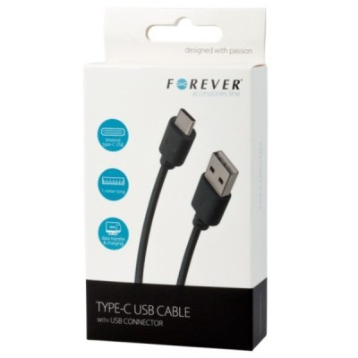„Forever“ Type-C USB juodas laidas 1 m. (originalus) / Priedai.lt