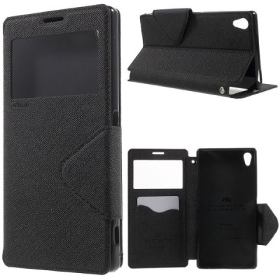 Sony Xperia Z5 Premium (Sony Xperia Z5 Premium Dual) „Roar“ Diary juodas odinis atverčiamas dėklas - piniginė / Priedai.lt
