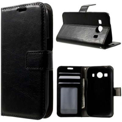 Samsung Galaxy Ace 4 (G357) atverčiamas juodas odinis dėklas - piniginė / Priedai.lt