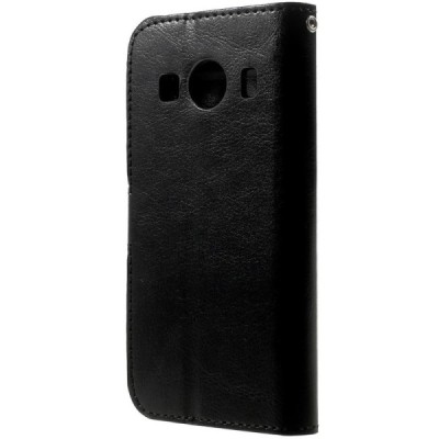 Samsung Galaxy Ace 4 (G357) atverčiamas juodas odinis dėklas - piniginė / Priedai.lt