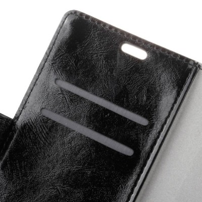 Alcatel Idol 4 atverčiamas juodas odinis dėklas - piniginė / Priedai.lt